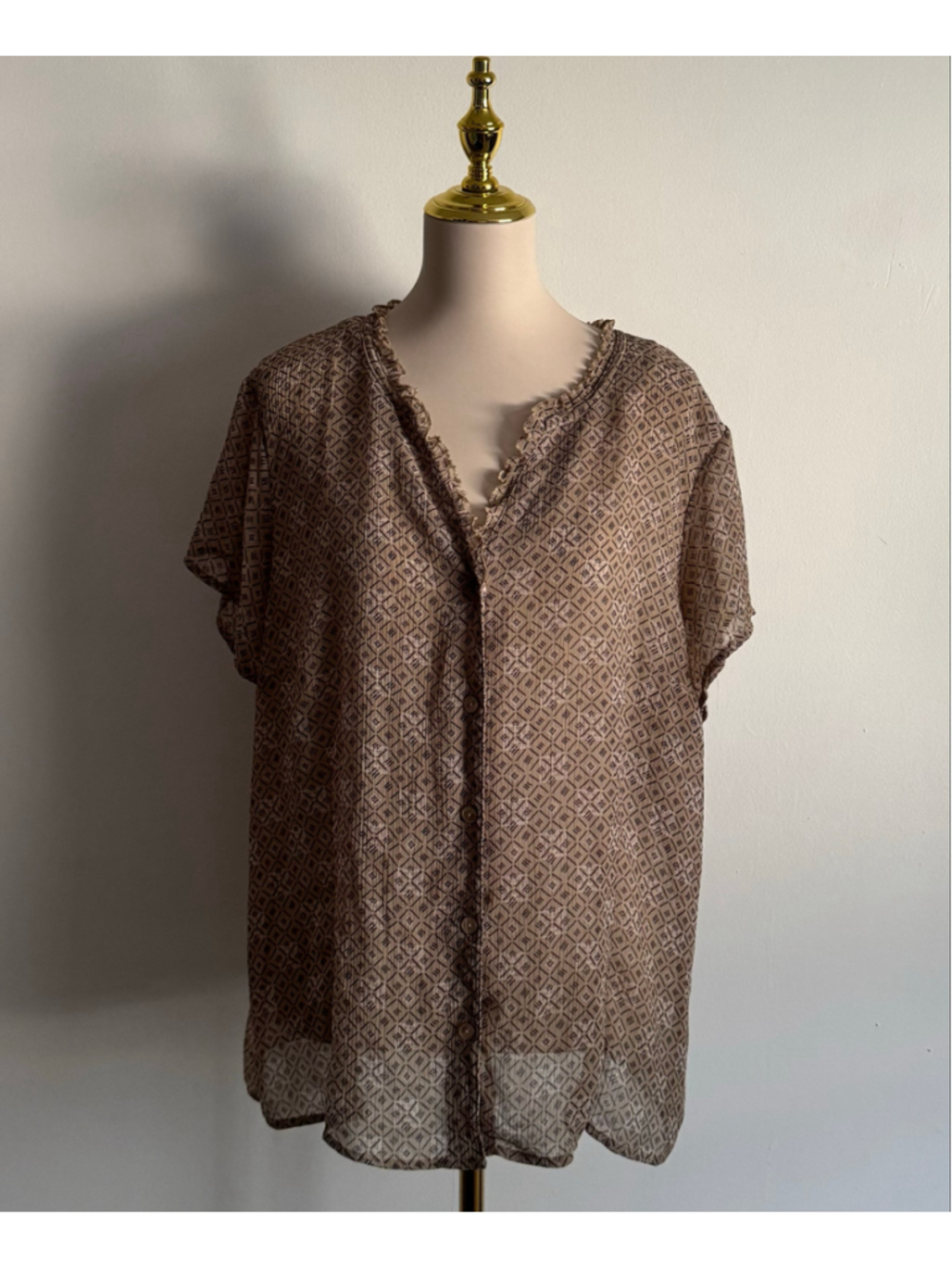 Women's Covington Blouse Size 22W Beige Brown Geometric Print